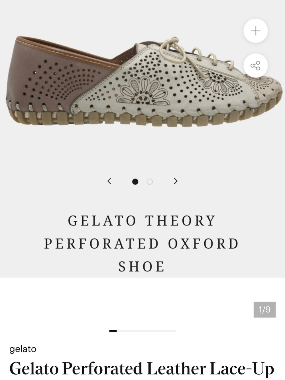Gelato Lace Cut Out Taupe Leather Oxford Shoe size 42